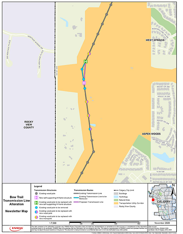Bow Trail Transmission Line Alteration map